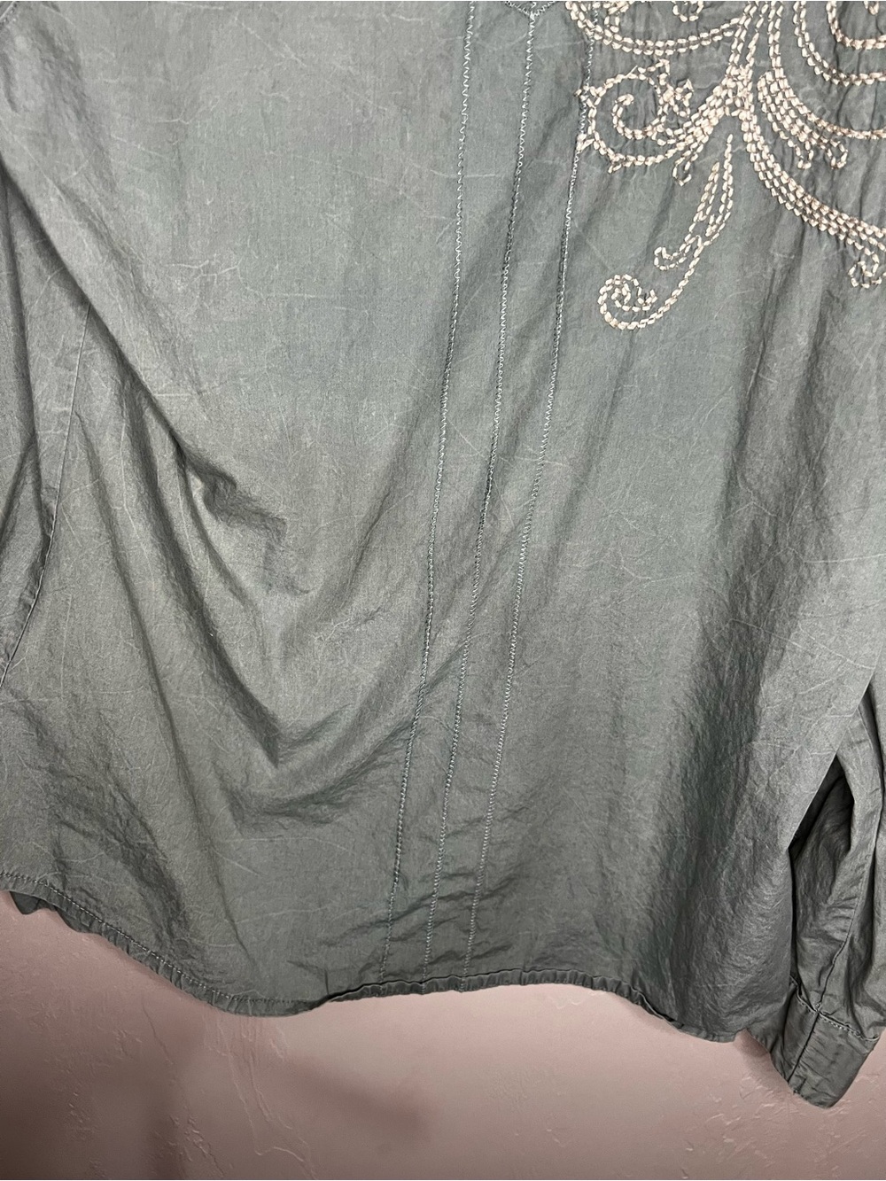 Wrangler Sage Green Embroidered Western Pearl Snap Button Down Boho Cowgirl Top - Picture 11 of 11